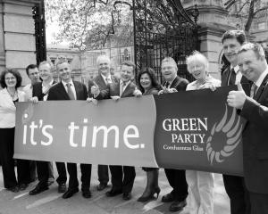 Photo of the Green Party outside Leinster House in the 1990s