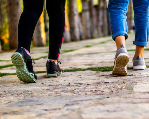 People walking down a path.