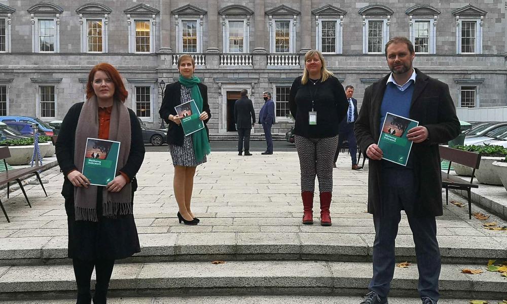 Neasa Hourigan TD, Senators Pauline OReilly and Roisin Garvey, and Marc Ó Cathasaigh TD launch the Green Party's position paper on a well being economy.jpg 