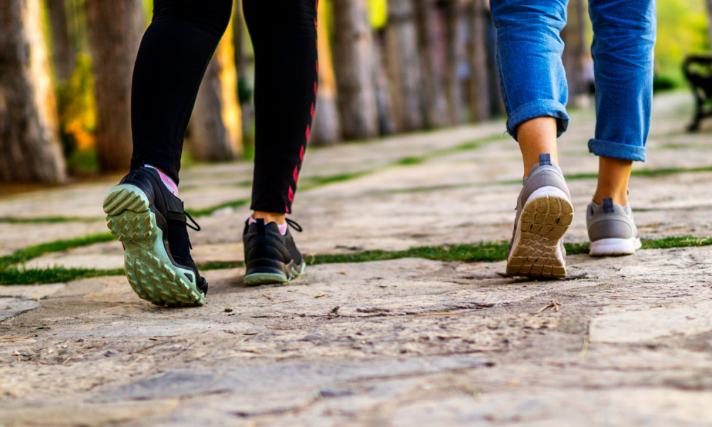 People walking down a path.