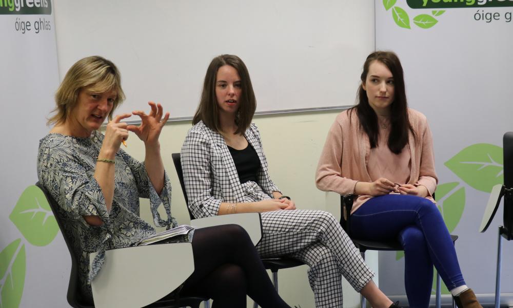 Two members of the Young Greens chair a panel discussion with MEP Grace O'Sullivan