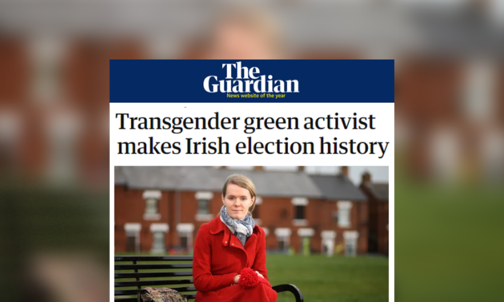 Guardian headline: "Transgender green activist makes Irish election history."