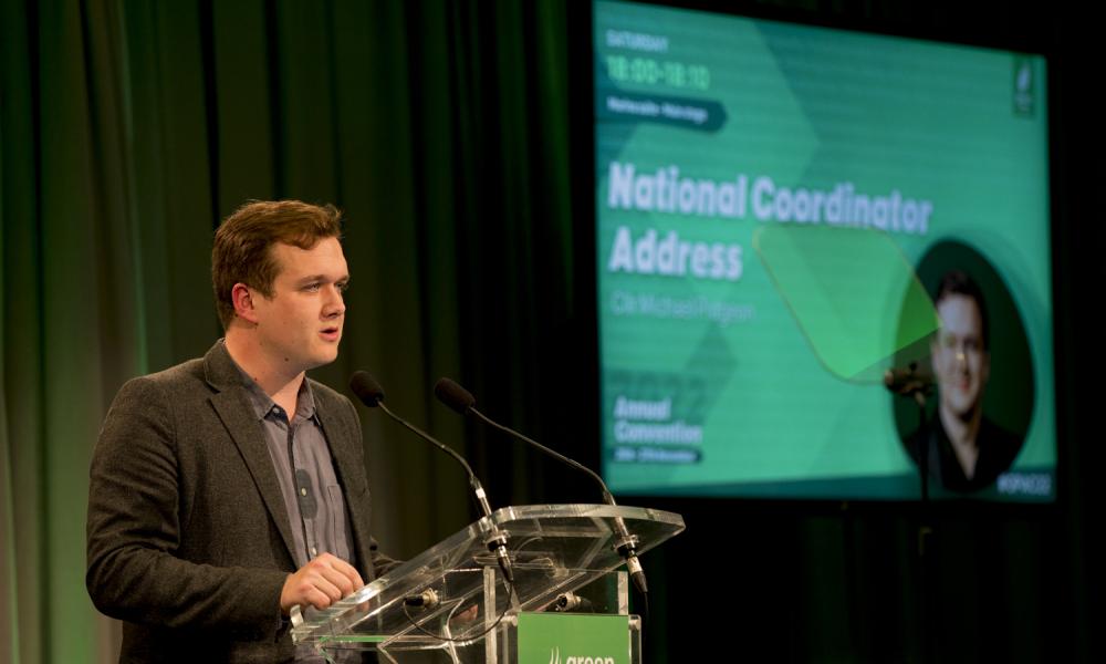 Green Party National Coordinator Michael Pidgeon at the 2022 Annual Convention