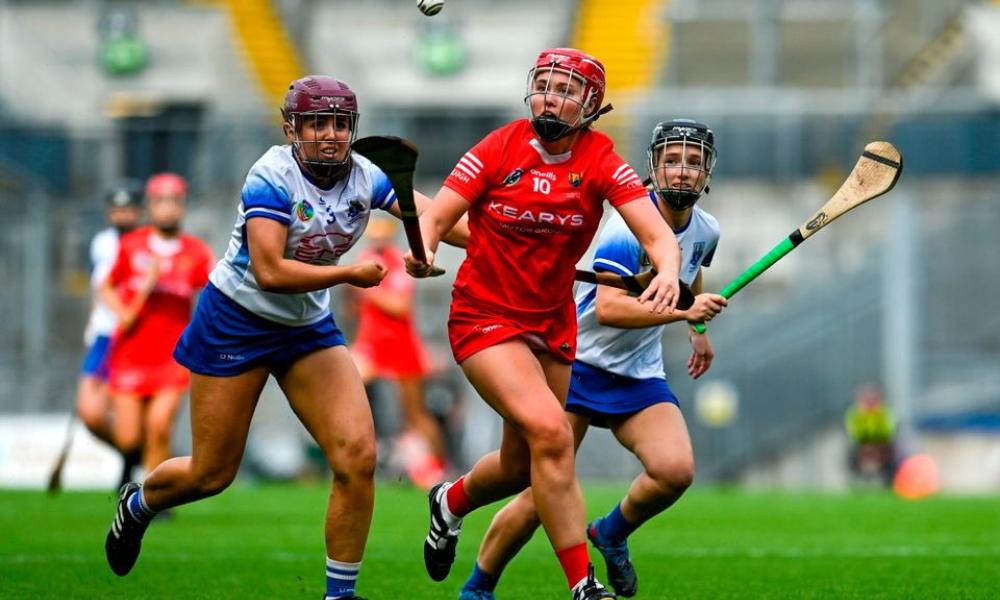 Cork vs. Waterford camogie action