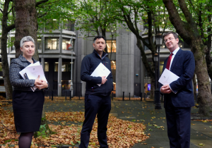 Green Party Spokesperson for Housing, Francis Noel Duffy TD, Deirdre Ní Fhloinn and Conor Linehan launch Defective Dwellings Bill 2021.