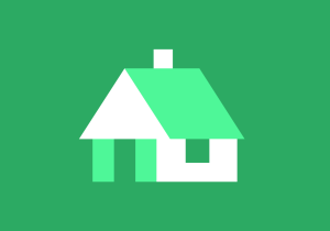 A solid green image with a white and lighter green house illustration overlaid