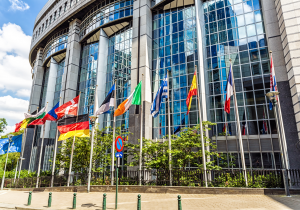 European Parliament building in Brussels, Belgium.