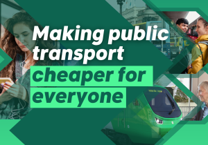 A graphic reads, "Making public transport cheaper for everyone".