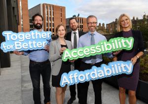 Brian Leddin, Pauline O'Reilly, Steven Matthews, Roderic O'Gorman, Pippa Hackett at childcare launch